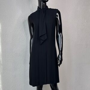 VTG 1970s Sleeveless Black Tie-Neck Pleated Midi Dress